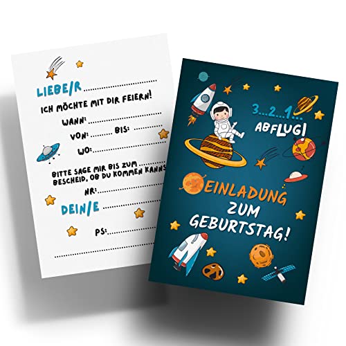 Bartschibär 12 Einladungskarten im Astronauten Motiv für Jungen und Mädchen von Bartschibär