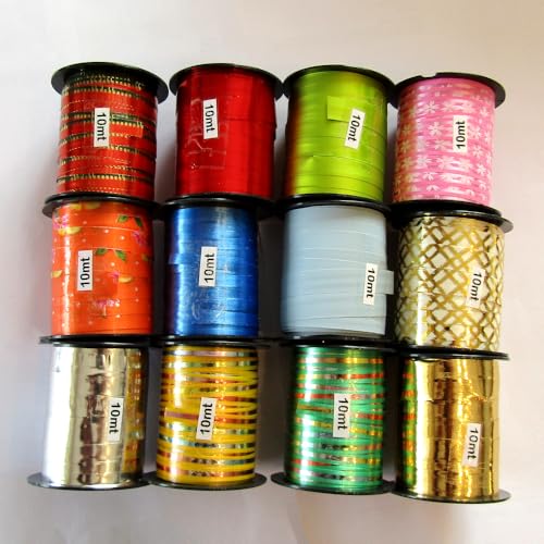 12 Spulen (sortiert) Geschenkband 10 m x 1 cm – ideal für Geschenkverpackungen, dekorative Rolle, Wrapping, bunte Bänder für Dekoration, Geschenkverpackungen, Weihnachten, Geburtstag – AIXH von Generisch