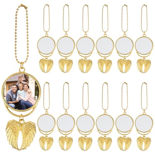12 Stück Engelsflügel-Sublimations-Schlüsselanhänger-Rohlinge für DIY, Wärmeübertragungs-Anhänger, Schlüsselanhänger-Set, inklusive 24 Aluminiumblechen zum Basteln von Generisch