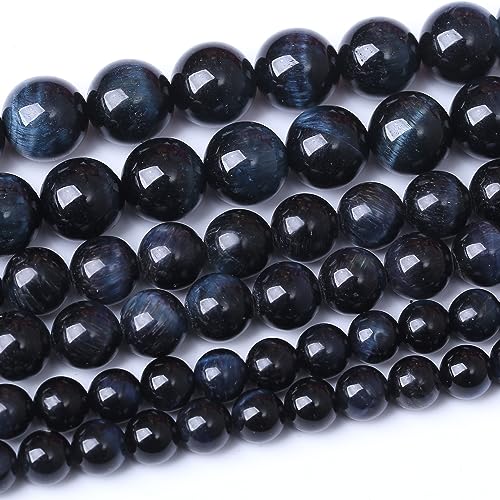 12 mm blaue schwarze Tigerauge, runde lose Perlen, natürliche Edelsteinperlen, Kristallperlen für Schmuckherstellung, DIY, Armband, Halskette von Generisch