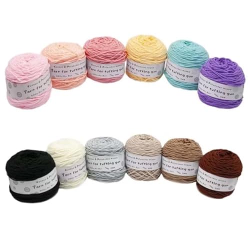 12 x 190 g Knäuel mit verschiedenen Tufting-Garnen, farbiges Poly- und Baumwollgarn, 8-fädiges Strickgarn für Tuftingpistole und Stanznadel, 5 mm Häkelnadel-Garn für Teppich/Pullover/Schal 12 x 190 g Knäuel mit verschiedenen Tufting-Garnen, farbiges Poly- und Baumwollgarn, 8-fädiges Strickgarn für Tuftingpistole und Stanznadel, 5 mm Häkelnadel-Garn für Teppich/Pullover/Schal von Generisch