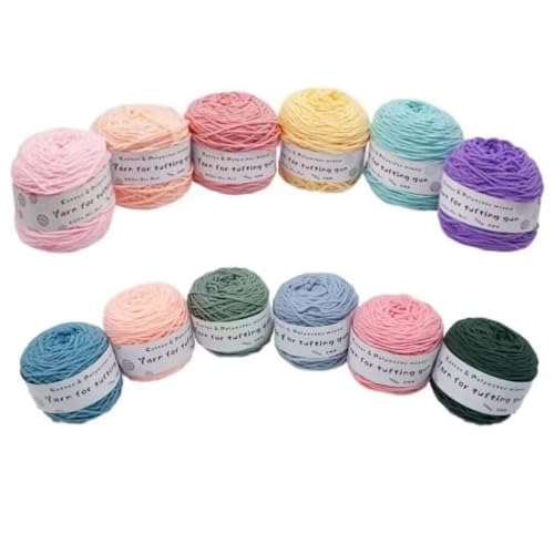 12 x 190 g Knäuel mit verschiedenen Tufting-Garnen, farbiges Poly- und Baumwollgarn, 8-fädiges Strickgarn für Tuftingpistole und Stanznadel, 5 mm Häkelnadel-Garn für Teppich/Pullover/Schal 12 x 190 g Knäuel mit verschiedenen Tufting-Garnen, farbiges Poly- und Baumwollgarn, 8-fädiges Strickgarn für Tuftingpistole und Stanznadel, 5 mm Häkelnadel-Garn für Teppich/Pullover/Schal von Generisch