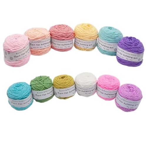 12 x 190 g Knäuel mit verschiedenen Tufting-Garnen, farbiges Poly- und Baumwollgarn, 8-fädiges Strickgarn für Tuftingpistole und Stanznadel, 5 mm Häkelnadel-Garn für Teppich/Pullover/Schal 12 x 190 g Knäuel mit verschiedenen Tufting-Garnen, farbiges Poly- und Baumwollgarn, 8-fädiges Strickgarn für Tuftingpistole und Stanznadel, 5 mm Häkelnadel-Garn für Teppich/Pullover/Schal von Generisch