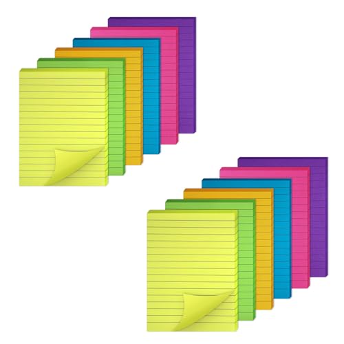 12 x linierte Haftnotizen (10,2 x 15,2 cm) – helle neonfarbene selbstklebende Notizblöcke für Büro, Schule und Zuhause – linierte Haftnotizen für organisierte Notizen und Erinnerungen von Generisch