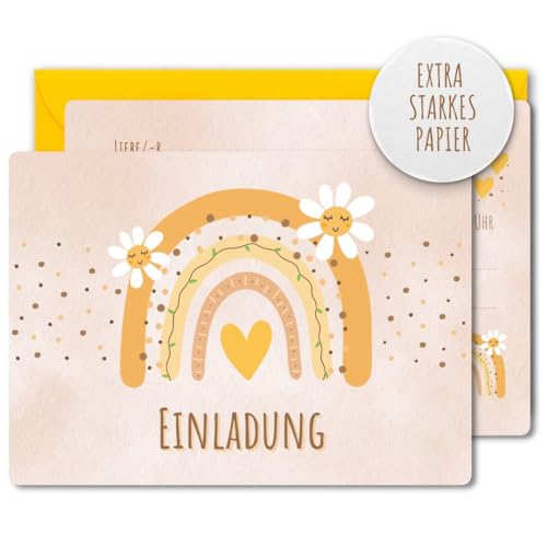 12x EINLADUNGSKARTEN +Umschläge (gelb) für PARTY und KINDERGEBURTSTAG - Karten im gelben Boho Regenbogen Design von Generisch