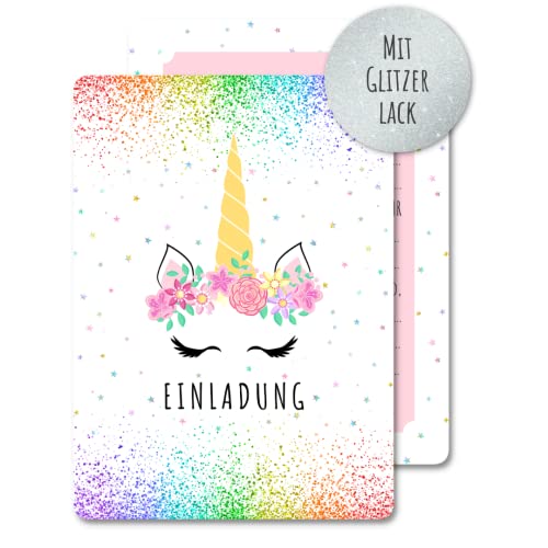 Generisch 12 x Einladungskarten für Mädchen, Kindergeburtstag und Party, süße Karten mit Einhorn-Motiv, die Glitzerkarten sind die perfekte Einladung zur Geburtstagsfeier, für echte Einhorn-Fans von Onetobye