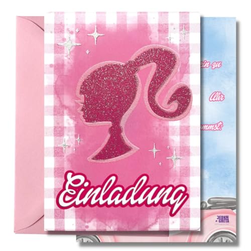 12x Glitzer EINLADUNGSKARTEN +Umschläge (rosa) für PARTY und KINDERGEBURTSTAG - die Karten im rosa Puppen Prinzessin Silhouetten Design sind die EINLADUNG für Mädchen zum GEBURTSTAG & KINDERPARTY von Generisch