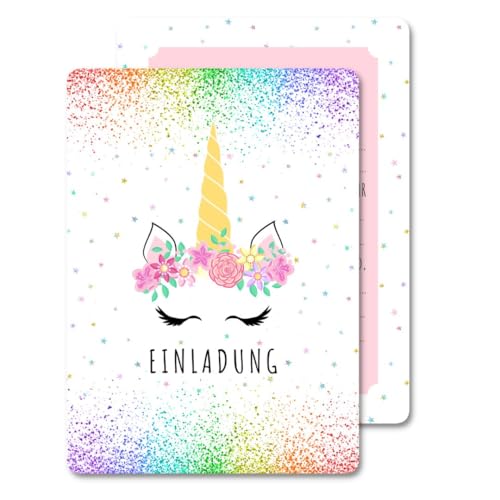 12x Glitzer EINLADUNGSKARTEN +Umschläge für PARTY und KINDERGEBURTSTAG - die Karten im bunten Regenbogen Stern Einhorn Design sind die EINLADUNG für Mädchen Jungen Kinder zum GEBURTSTAG und KINDERPART von Generisch