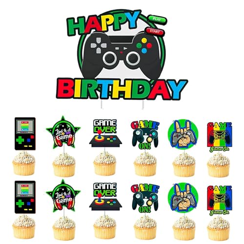 13pcs Tortendeko Geburtstag Junge, Video Spiele Happy Birthday Tortendeko, Gaming Cake Topper "Happy Birthday Gamer", Muffin Topper für Kindergeburtstag & Weihnachten, ideale Party Dekoration von Generisch