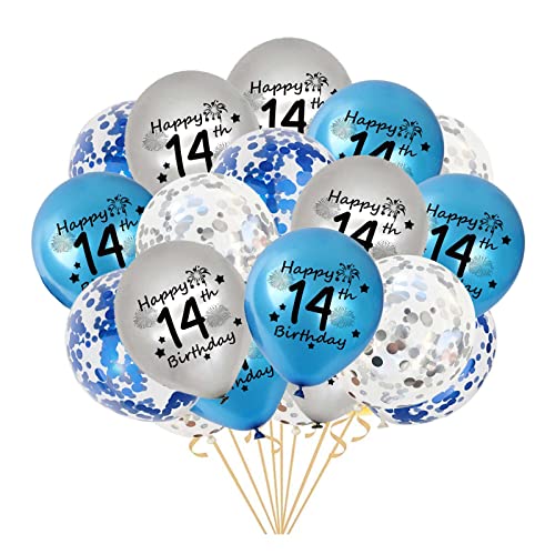 14.Geburtstag Luftballons, 20 Stück Blau Silber Happy 14. Geburtstag Latex Konfetti Ballon Bänder zum Jungen 14 Jahre Geburtstag Deko Jungen(14.) von Fechy