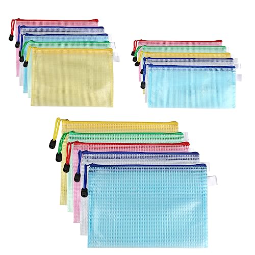 15 Stück Dokumententasche A4+A5+A6, Bunte Beutel mit Reißverschluss in 3 Größen 5 Farben Mesh Beutel, Durchsichtig Wasserdichte Dokumentenmappe a5 für Bürobedarf Hausaufgaben 15 Stück Dokumententasche A4+A5+A6, Bunte Beutel mit Reißverschluss in 3 Größen 5 Farben Mesh Beutel, Durchsichtig Wasserdichte Dokumentenmappe a5 für Bürobedarf Hausaufgaben von Generisch