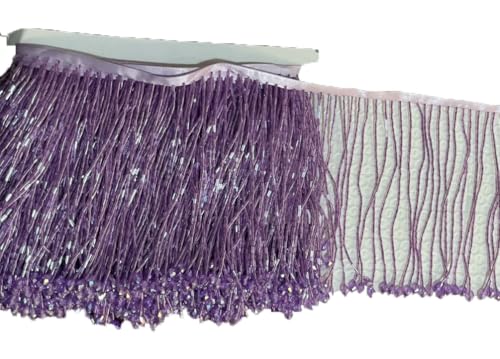 15 cm violette Kristallperlen Quasten Fransenborte für DIY Latein-Tanz Kleidung Kleid Tanzbesatz 91 cm Lila 91 cm von Generisch