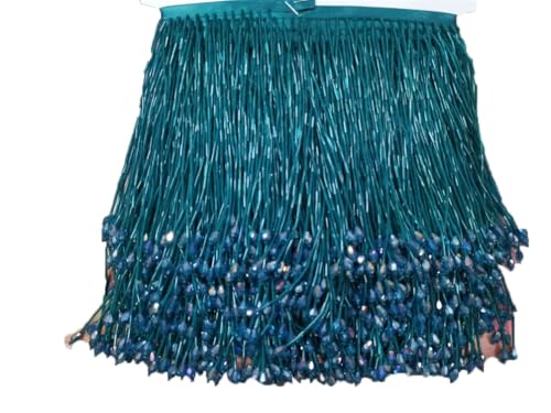 15 cm violette Kristallperlen Quasten Fransenborte für DIY Latein-Tanz Kleidung Kleid Tanzbesatz 91 cm Pfauenblau 91 cm von Generisch