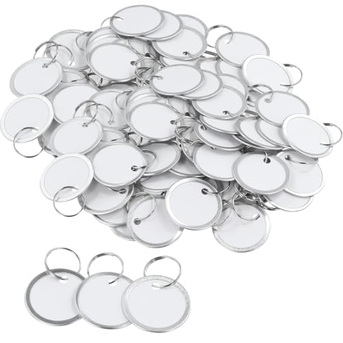150 Blanko Runde Schlüsselanhänger mit Metallspaltringen beschreibbare weiße Anhänger für Gepäck, Rucksack, Schlüssel 150 Blanko Runde Schlüsselanhänger mit Metallspaltringen beschreibbare weiße Anhänger für Gepäck, Rucksack, Schlüssel von Generisch