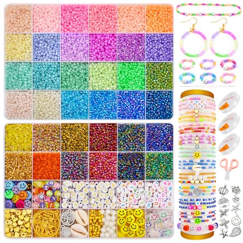 18000 Stück 3mm Glasperlen Set für Armbänder, Schmuckperlen Zubehör zum Auffädeln & Perlenweben, DIY Schmuckherstellung Set für Kinder von Generisch