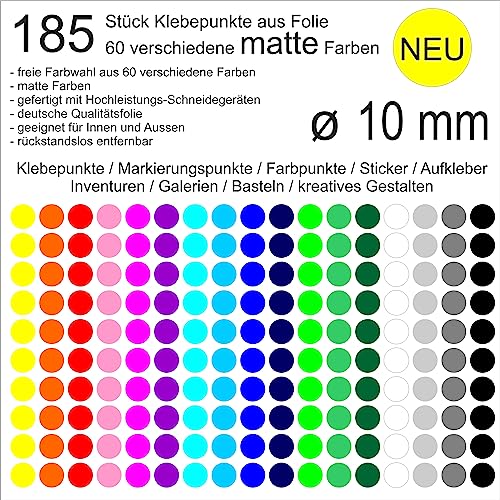 185 Stück Klebepunkte aus Folie matt rund 10mm wetterfest Aufkleber Sticker Decal Inventur Museen Galerien Markierungen Organisieren DIY basteln verzieren Scrapbook (495 Frühlingsgrün) von Generisch