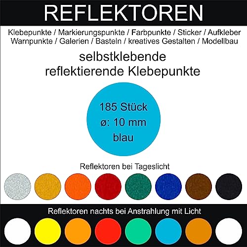 185 Stück Klebepunkte blau reflektierend aus Folie rund 10 mm selbstklebend wetterfest Aufkleber Reflektor Etiketten Sticker Decal Markierungen Organisieren DIY basteln verzieren Geocaching 185 Stück Klebepunkte blau reflektierend aus Folie rund 10 mm selbstklebend wetterfest Aufkleber Reflektor Etiketten Sticker Decal Markierungen Organisieren DIY basteln verzieren Geocaching von Generisch