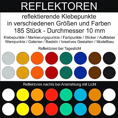 185 Stück Klebepunkte reflektierend aus Folie rund 10 mm selbstklebend wetterfest Aufkleber Reflektor Etiketten Sticker Decal Markierungen Organisieren DIY basteln verzieren Geocaching (Weiß) von Generisch