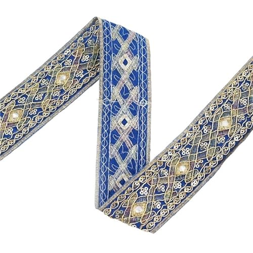 2/5 Yards 43 mm ethnisches Stickband für lateinamerikanische Kleider, dekorative Nähte, Besätze, Gurtbänder, Nähzubehör(Dark Blue,5Yards) von Generisch