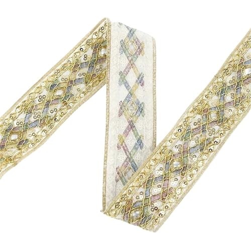 2/5 Yards 43 mm ethnisches Stickband für lateinamerikanische Kleider, dekorative Nähte, Besätze, Gurtbänder, Nähzubehör(White,2Yards) von Generisch