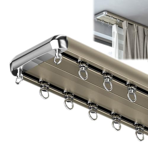 2-K-Decken-Vorhangschiene für moderne Vorhänge, manuelles Schiebesystem, gewelltes Design, gerüschte Aluminiumüberhänge, champagnerfarbenes Finish, einfache Installation für den Innenbereich 2-K-Decken-Vorhangschiene für moderne Vorhänge, manuelles Schiebesystem, gewelltes Design, gerüschte Aluminiumüberhänge, champagnerfarbenes Finish, einfache Installation für den Innenbereich von Generisch