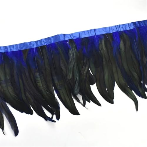 2 Meter Hahnfedern auf Band, Quaste, Fransenband, Feder, Kleidung, Dekoration, Königsblau, 20–25 cm von Generisch