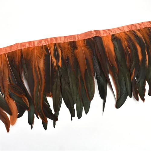 2 Meter Hahnfedern auf Band, Quaste, Fransenband, Feder, Kleidung, Dekoration, Orange, 20–25 cm von Generisch