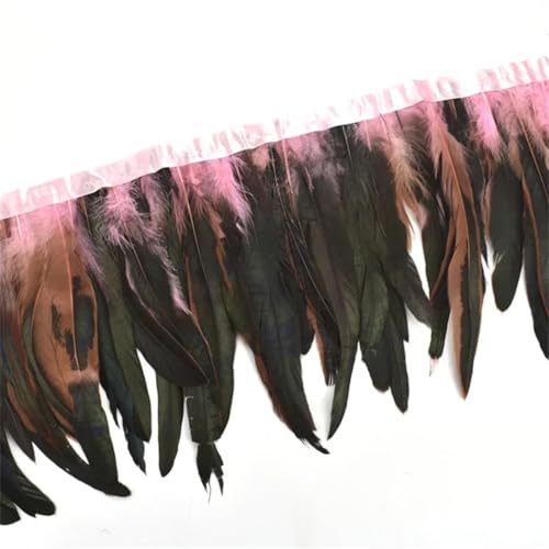 2 Meter Hahnfedern auf Klebeband, Quaste, Fransenband, Feder, Kleidung, Dekoration, Pnnrk, 20–25 cm von Generisch