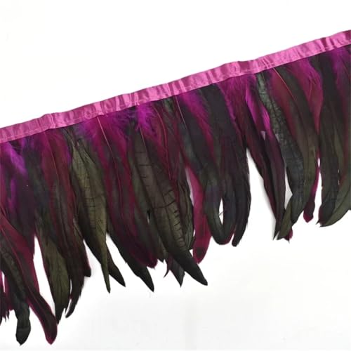 2 Meter Hahnfedern auf Klebeband, Quaste, Fransenband, Feder, Kleidung, Dekoration, Rose, 20–25 cm von Generisch
