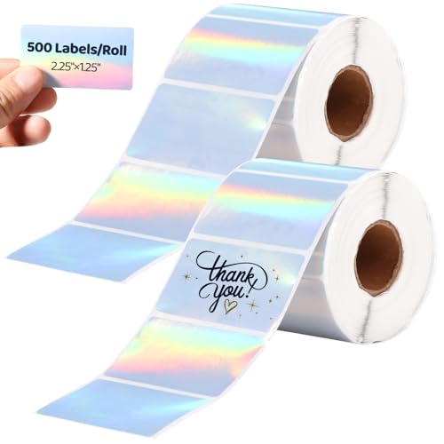 2 Rollen mit 500 selbstklebenden Thermo-Holografie-Etiketten, 5,7 x 4,6 cm, bedruckbare Regenbogen-Aufkleber für selbstgemachte Namensschilder, QR-Codes, Logos, 1000 Etiketten von Generisch