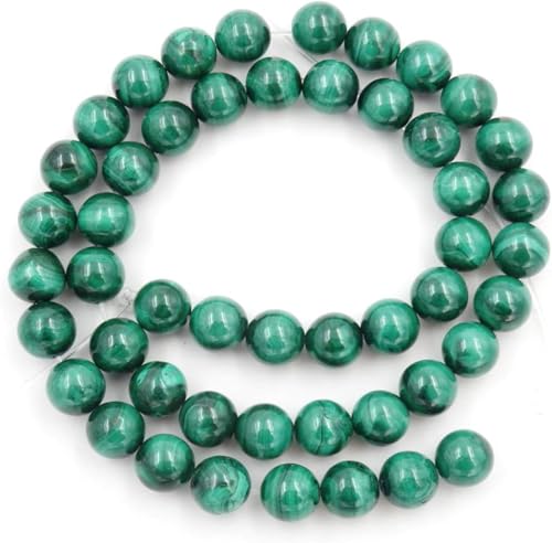 2 Stränge, natürlicher grüner Malachit, Heilstein, 10 mm, rund, lose Perlen, Abstandshalter (68–74 Stück) für Bastelarbeiten, Schmuckherstellung, GE10-10 von Generisch