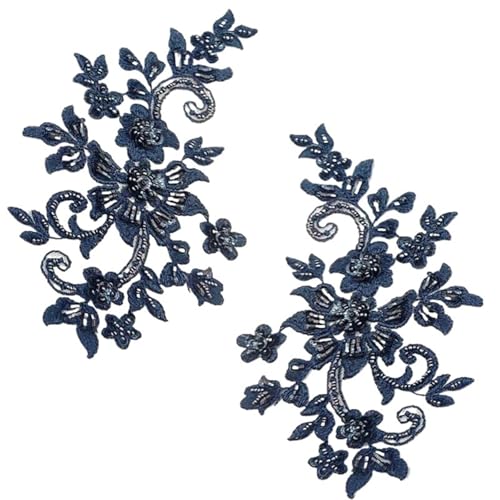 2 Stück 3D-Perlen-Blumen-Applikationen – bestickte Pailletten-Applikationen zum Aufnähen für Kleidung und Kleidung (Silber) von Generisch