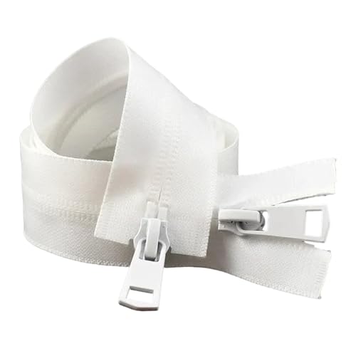 2 Stück 5# Nylon-Reißverschlüsse, unsichtbar, wasserdicht, 60–150 cm, Doppelkopf-Reißverschlüsse mit offenem Ende, für Nähen von Jacken, Taschen, Gepäck, DIY-Reparatur(White,150cm) von Generisch