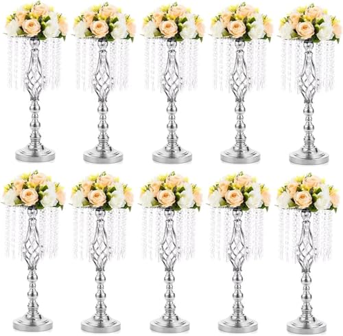 2 Stück 55 cm Metall Silber Hochzeit Tafelaufsätze Vasen – Elegante Tischdekoration für Hochzeiten, Jubiläen, Partys, Geburtstage und Events – Blumenständer für Empfangsdekoration von Generisch