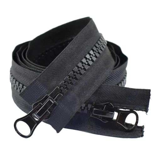 2 Stück 8# Harz-Reißverschluss, 60–500 cm, Doppelzug, offenes Ende, teilbarer Reißverschluss für Jacken, Mäntel, Zeltreparatur, DIY, Nähen, Bastelbedarf(Black,200cm) von Generisch