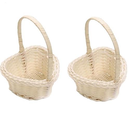 2 Stück Blumenmädchen Korb, Blumenkorb Hochzeit, Körbchen Blumenmädchen, Blumenkörbchen Hochzeit, Geschenkkorb Leer, Klein Rattan Korb Weidenkorb mit Henkel, für Tischdeko, Zeremonie Party von Generisch