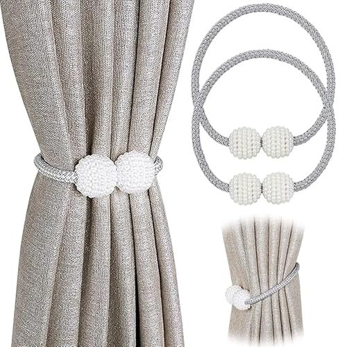 2 Stück Magnetischer Vorhang Raffhalter mit Perlenkugel Europäische Dekoration, perfekt für große Vorhänge, Elegante Dekoration für Ihr Zuhause und praktische Vorhangbändchen von Generisch