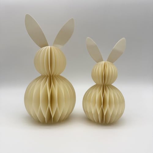 2 Stück Osterhasen Papier Waben, Ostern Wabenkugeln Papier zum Aufhängen,Wabenhase aus Seidenpapier, Osterhase aus Papier/Pappe in weiß, magnetisch, Lieferumfang (Beige) von Generisch