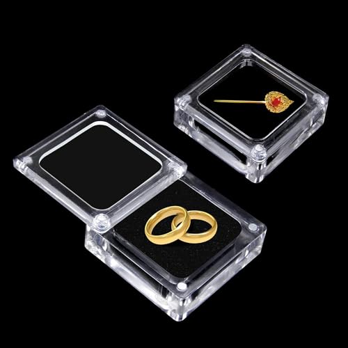 2 Stück kleine Acryl-Schmuckschatulle mit Deckel, transparente Edelstein-Präsentationsbox mit automatischer Adsorption, Deckel und Schwamm im Inneren für Edelsteine, Ringe, Halsketten, Armbänder von Generisch