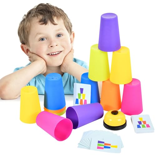 2 Tassenstapelset Kids, Quick Stack Cups Stapelspiel für Kinder & Erwachsene, Lustige Tassen Spiele mit Klingel Anrufen, 12 Speed Tassen & 50 Karten,Geschwindigkeitstrainingsspiel für Reisen 2 Tassenstapelset Kids, Quick Stack Cups Stapelspiel für Kinder & Erwachsene, Lustige Tassen Spiele mit Klingel Anrufen, 12 Speed Tassen & 50 Karten,Geschwindigkeitstrainingsspiel für Reisen von Generisch