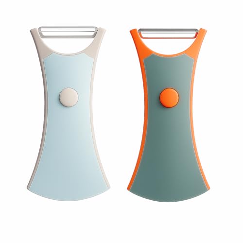 2-in-1 Sparschäler Set, Gemüse- und Obstschäler, Scharfe Edelstahlklinge, Ergonomischer PP-Griff, 2 Stück (Blaugrau & Orangegrau), Schäler Für Küche von Generisch