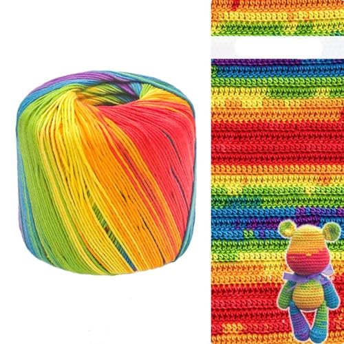 2-teiliges Häkelgarn-Set, 100 Prozent Baumwolle, vielseitiges Häkelgarn, schneidbares Baumwollgarn, Baumwollfaden, Regenbogen-Strickgarn, geeignet zum Handstricken, Häkelwolle von Generisch
