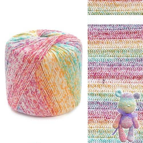 2-teiliges Häkelgarn-Set, 100 Prozent Baumwolle, vielseitiges Häkelgarn, schneidbares Baumwollgarn, Baumwollfaden, Regenbogen-Strickgarn, geeignet zum Handstricken, Häkelwolle von Generisch