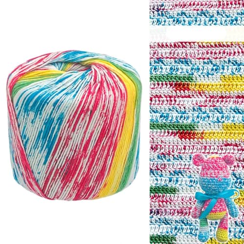 2-teiliges Häkelgarn-Set, 100 Prozent Baumwolle, vielseitiges Häkelgarn, schneidbares Baumwollgarn, Baumwollfaden, Regenbogen-Strickgarn, geeignet zum Handstricken, Häkelwolle von Generisch