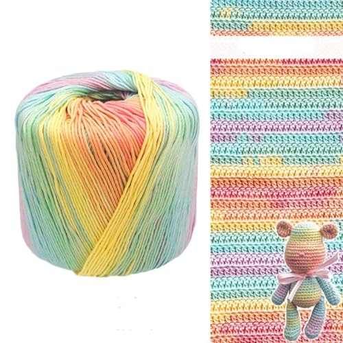 2-teiliges Häkelgarn-Set, 100 Prozent Baumwolle, vielseitiges Häkelgarn, schneidbares Baumwollgarn, Baumwollfaden, Regenbogen-Strickgarn, geeignet zum Handstricken, Häkelwolle von Generisch
