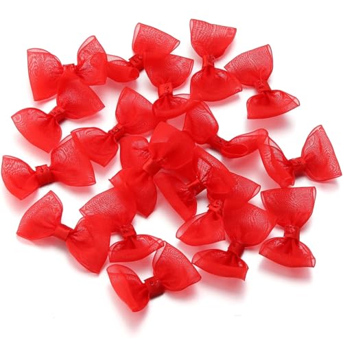 20 Stück 2,5 x 5 cm Satinbandschleifen mit Seidenfinish, Schleifenknoten for DIY-Näharbeiten, Basteln, Party, Hochzeit, Dekorationen(Red) von Generisch