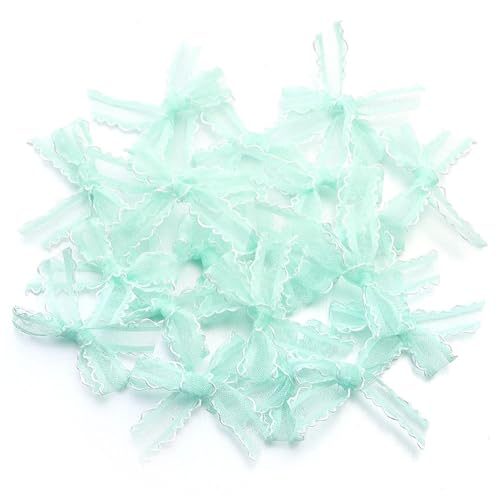 20 Stück 3,5 x 4 cm Satinband-Schleifen, bunte Schleifen aus Polyester-Gaze ​​für DIY-Bastel- und Party-Dekorationszubehör(Green) von Generisch