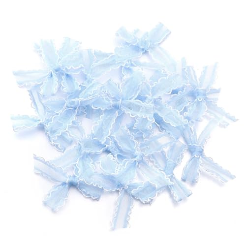 20 Stück 3,5 x 4 cm Satinband-Schleifen, bunte Schleifen aus Polyester-Gaze ​​für DIY-Bastel- und Party-Dekorationszubehör(Light blue) von Generisch