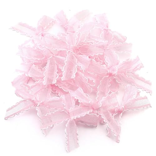 20 Stück 3,5 x 4 cm Satinband-Schleifen, bunte Schleifen aus Polyester-Gaze ​​für DIY-Bastel- und Party-Dekorationszubehör(Light pink) von Generisch