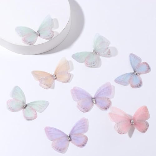 20 Stück Gaze-Schmetterling-Applikation, 5 cm Netz-Schmetterling-Aufnäher, Strass, Simulation, Schmetterling, 3D-Tuchapplikation für selbstgemachtes Haarband von Generisch